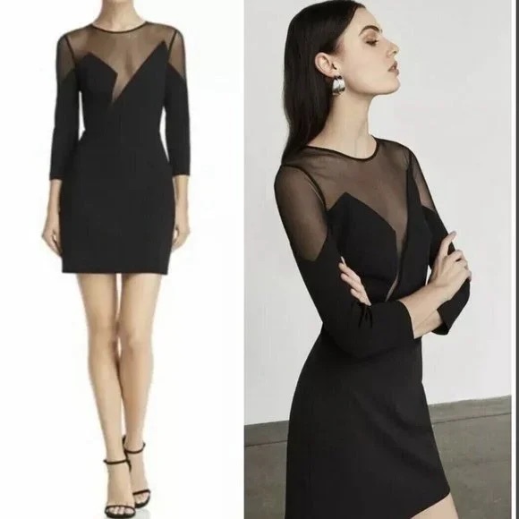 BCBG Max Azria Black mesh top 3/4 sleeve mini dress - size 2 - Picture 1 of 4